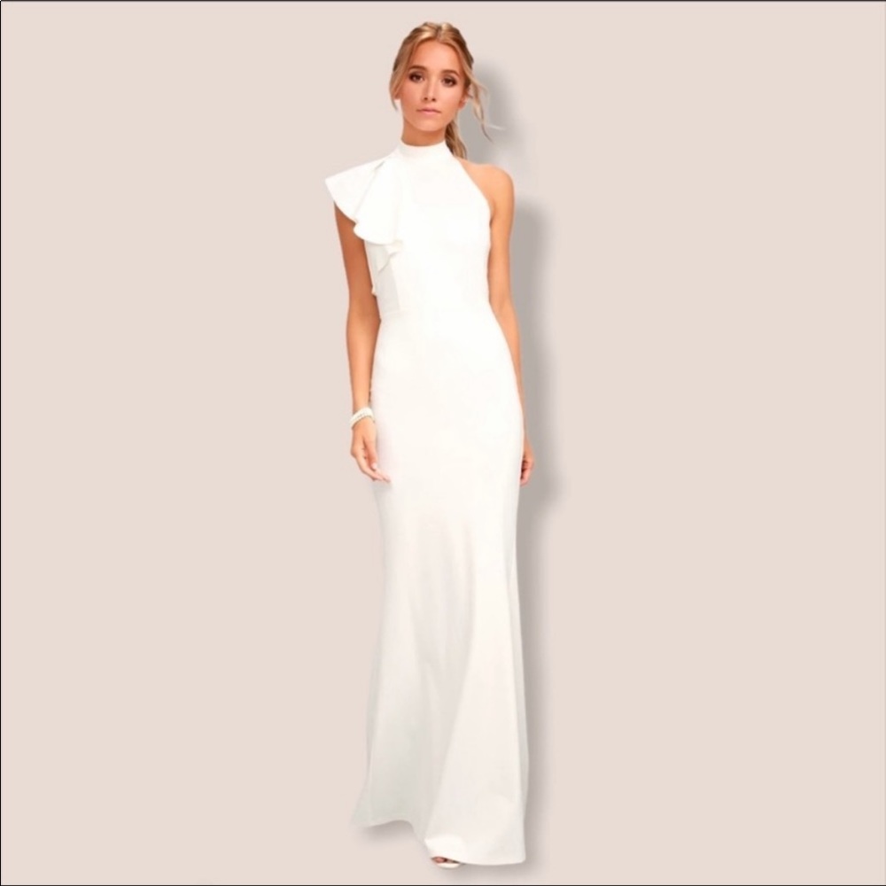 Lulu's | Margaux White One-Shoulder Maxi Dress | Size S